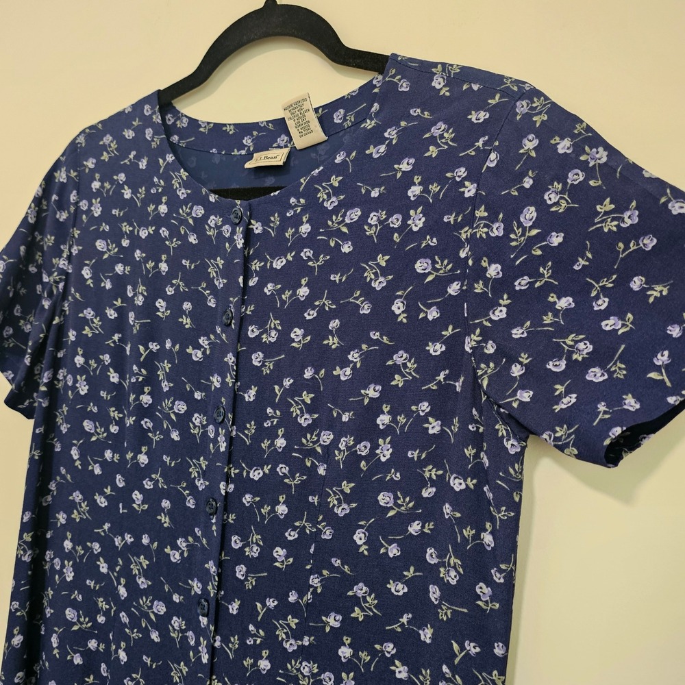 VTG LL Bean Overall Maxi Dress 6 Blue Floral Button Front 90s Cottagecore Jumper - Picture 4 of 8